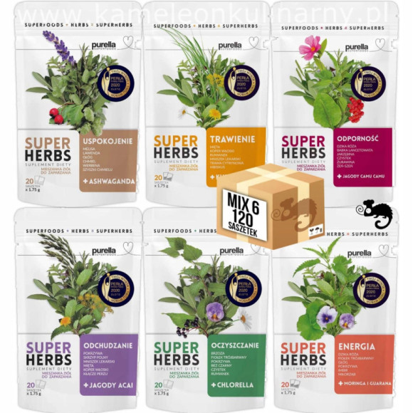 PURELLA SUPERHERBS MIX 6 ENERGIA TRAWIENIE ODCHUDZANIE USPOKOJENIE i inne PURELLA SUPERHERBS MIX 6 ENERGIA TRAWIENIE ODCHUDZANIE USPOKOJENIE i inne