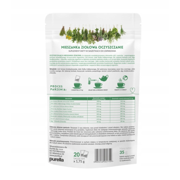 PURELLA SUPRHERBS herbata OCZYSZCZENIE Brzoza Czystek Pokrzywa + CHLORELLA PURELLA SUPRHERBS herbata OCZYSZCZENIE Brzoza Czystek Pokrzywa + CHLORELLA