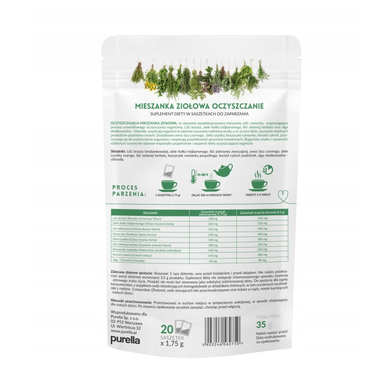 PURELLA SUPRHERBS herbata OCZYSZCZENIE Brzoza Czystek Pokrzywa + CHLORELLA