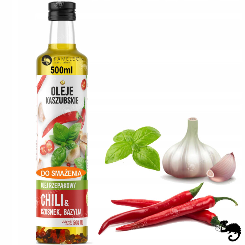 OLEJ RZEPAKOWY RAFINOWANY SMAK CHILI CZOSNEK BAZYLIA do smażenia 500ml