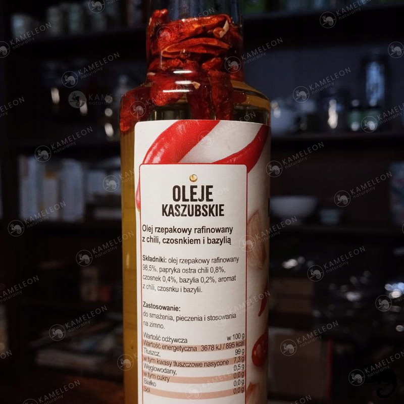 OLEJ RZEPAKOWY RAFINOWANY SMAK CHILI CZOSNEK BAZYLIA do smażenia 500ml
