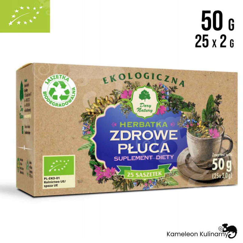 ZDROWE PŁUCA herbatka ziołowa SUPLEMENT diety EKO 50g 25x2 DARY NATURY