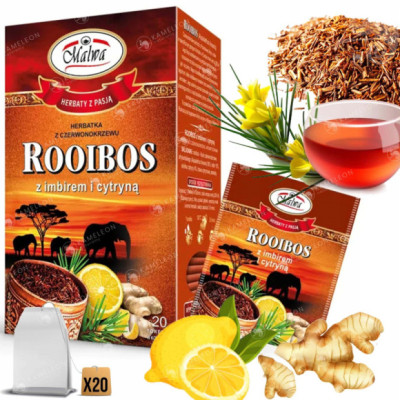 Herbata ROOIBOS z IMBIREM i CYTRYNĄ 20 saszetek MALWA
