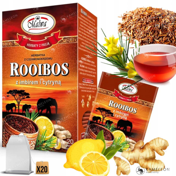 Herbata ROOIBOS z IMBIREM i CYTRYNĄ 20 saszetek MALWA Herbata ROOIBOS z IMBIREM i CYTRYNĄ 20 saszetek MALWA
