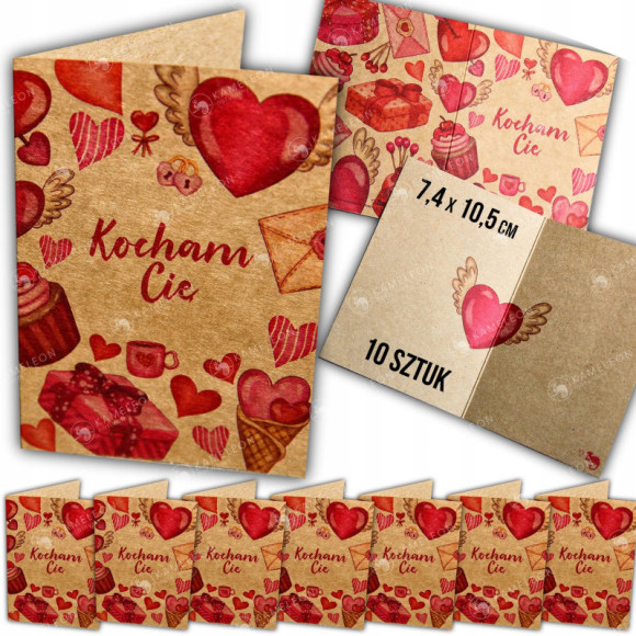BILECIK DO PREZENTU karnet kartka KOCHAM CIĘ 10szt BILECIK DO PREZENTU karnet kartka KOCHAM CIĘ 10szt