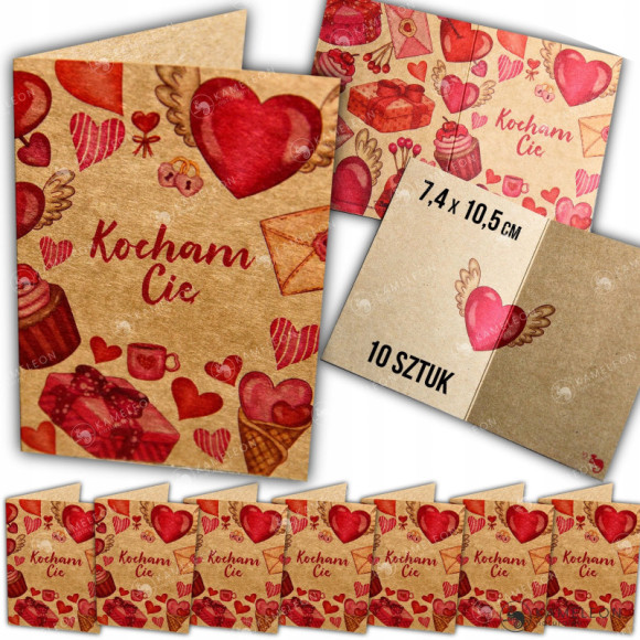 BILECIK DO PREZENTU karnet kartka KOCHAM CIĘ 10szt BILECIK DO PREZENTU karnet kartka KOCHAM CIĘ 10szt