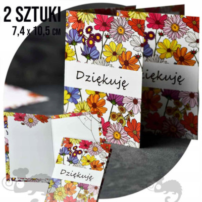 BILECIK DO PREZENTU ZAWIESZKA Karnet kartka kwiatowa 7x10cm DZIĘKUJĘ 2szt