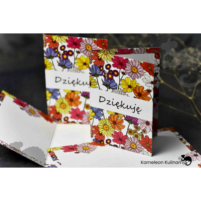 BILECIK DO PREZENTU ZAWIESZKA Karnet kartka kwiatowa 7x10cm DZIĘKUJĘ 2szt