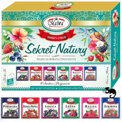 ZESTAW HERBAT OWOCOWYCH mix BOMBONIERKA Malwa SEKRET NATURY 6x5x2g PREZENT