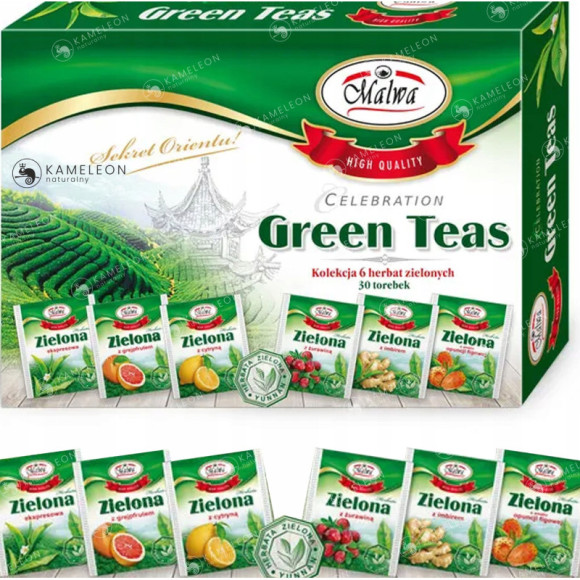 ZESTAW HERBAT ZIELONYCH smakowych MALWA GREEN TEAS ZESTAW HERBAT ZIELONYCH smakowych MALWA GREEN TEAS