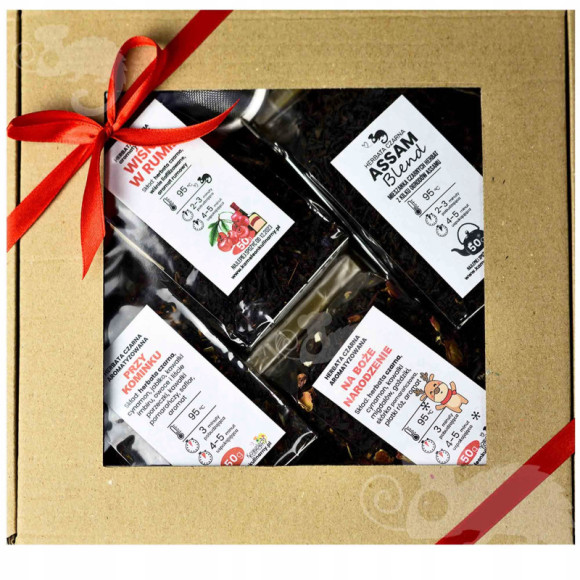 ZESTAW PREZENTOWY 4 herbaty CZARNE 200g +zaparzacz ZESTAW PREZENTOWY 4 herbaty CZARNE 200g +zaparzacz