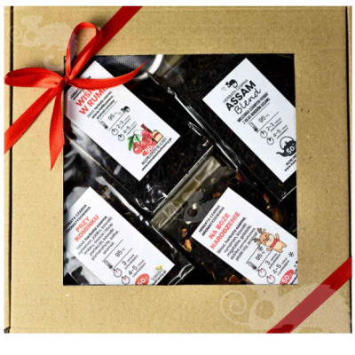 ZESTAW PREZENTOWY 4 herbaty CZARNE 200g +zaparzacz