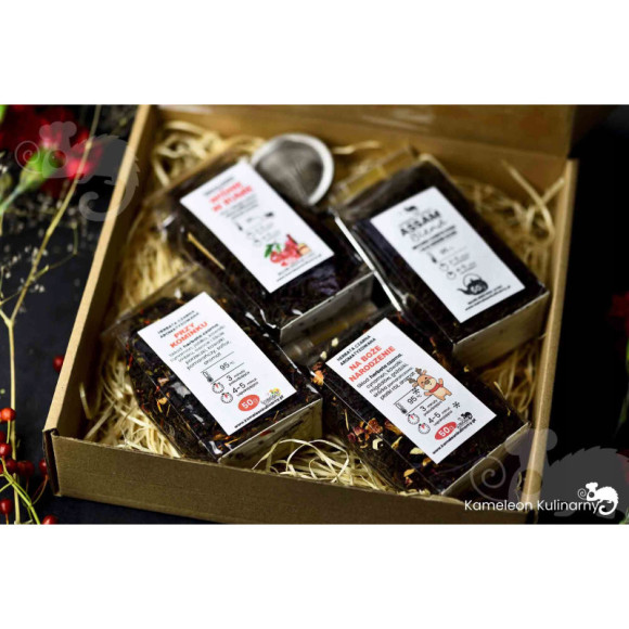 ZESTAW PREZENTOWY 4 herbaty CZARNE 200g +zaparzacz ZESTAW PREZENTOWY 4 herbaty CZARNE 200g +zaparzacz