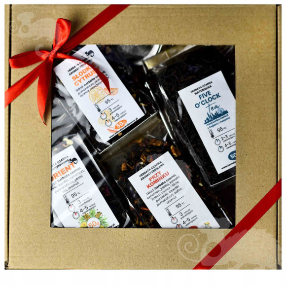 ZESTAW PREZENTOWY 4 herbaty CZARNE 200g +zaparzacz ZESTAW PREZENTOWY 4 herbaty CZARNE 200g +zaparzacz