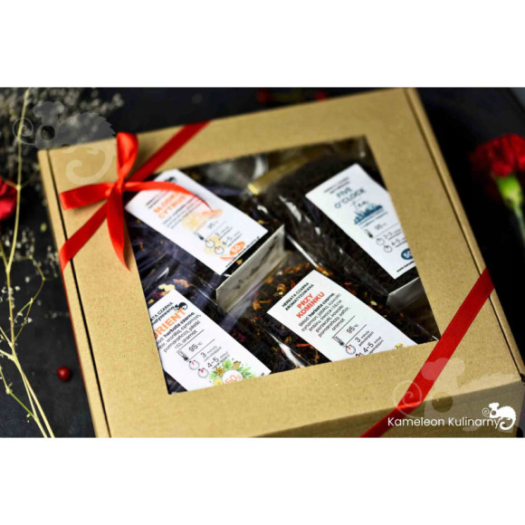 ZESTAW PREZENTOWY 4 herbaty CZARNE 200g +zaparzacz ZESTAW PREZENTOWY 4 herbaty CZARNE 200g +zaparzacz