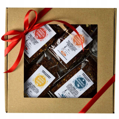 ZESTAW PREZENTOWY 4 herbaty ROOIBOS i zaparzacz