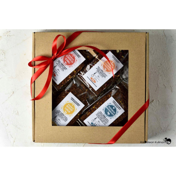 ZESTAW PREZENTOWY 4 herbaty ROOIBOS i zaparzacz ZESTAW PREZENTOWY 4 herbaty ROOIBOS i zaparzacz