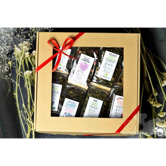 ZESTAW PREZENTOWY DUŻY 7 herbat 350g + zaparzacz ZESTAW PREZENTOWY DUŻY 7 herbat 350g + zaparzacz