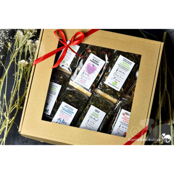 ZESTAW PREZENTOWY DUŻY 7 herbat 350g + zaparzacz ZESTAW PREZENTOWY DUŻY 7 herbat 350g + zaparzacz