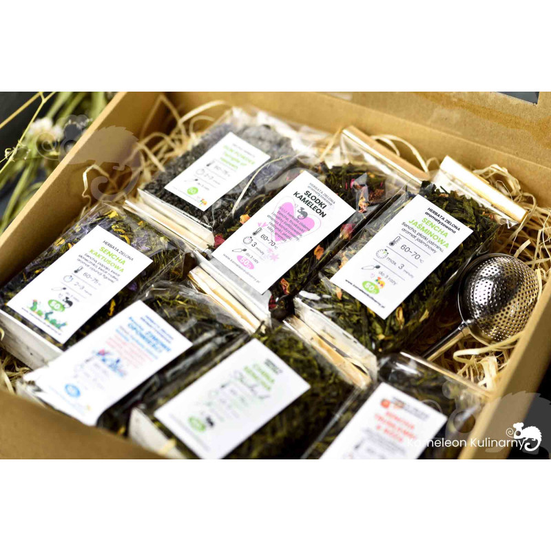 ZESTAW PREZENTOWY DUŻY 7 herbat 350g + zaparzacz