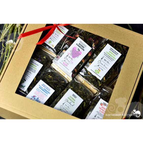 ZESTAW PREZENTOWY DUŻY 7 herbat 350g + zaparzacz ZESTAW PREZENTOWY DUŻY 7 herbat 350g + zaparzacz