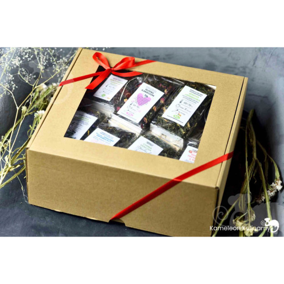 ZESTAW PREZENTOWY DUŻY 7 herbat 350g + zaparzacz ZESTAW PREZENTOWY DUŻY 7 herbat 350g + zaparzacz
