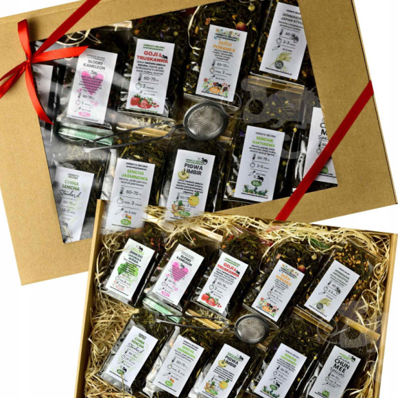 ZESTAW PREZENTOWY DUŻY zielona herbata AROMATYZOWANA 10x50 500g + zaparzacz ZESTAW PREZENTOWY DUŻY zielona herbata AROMATYZOWANA 10x50 500g + zaparzacz