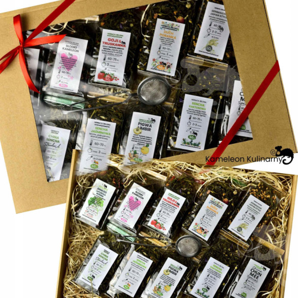 ZESTAW PREZENTOWY DUŻY zielona herbata AROMATYZOWANA 10x50 500g + zaparzacz ZESTAW PREZENTOWY DUŻY zielona herbata AROMATYZOWANA 10x50 500g + zaparzacz