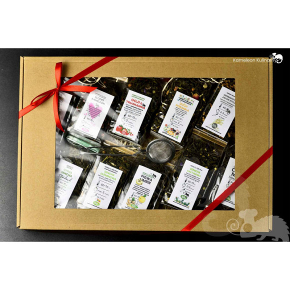 ZESTAW PREZENTOWY DUŻY zielona herbata AROMATYZOWANA 10x50 500g + zaparzacz ZESTAW PREZENTOWY DUŻY zielona herbata AROMATYZOWANA 10x50 500g + zaparzacz