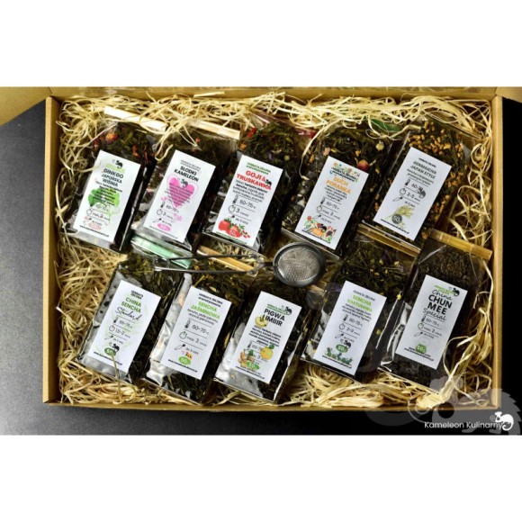 ZESTAW PREZENTOWY DUŻY zielona herbata AROMATYZOWANA 10x50 500g + zaparzacz ZESTAW PREZENTOWY DUŻY zielona herbata AROMATYZOWANA 10x50 500g + zaparzacz