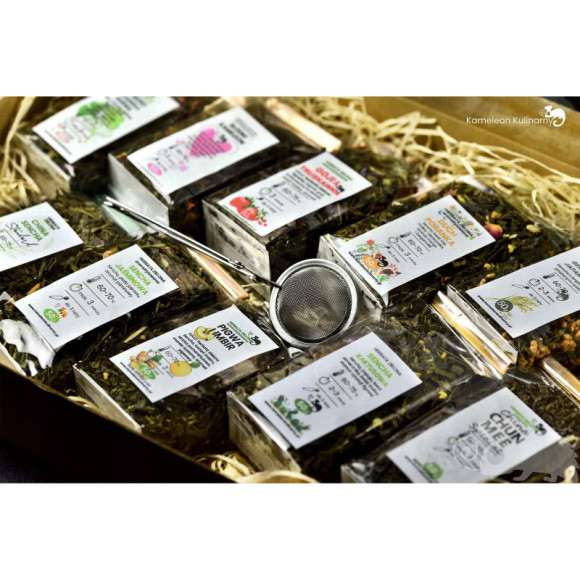 ZESTAW PREZENTOWY DUŻY zielona herbata AROMATYZOWANA 10x50 500g + zaparzacz ZESTAW PREZENTOWY DUŻY zielona herbata AROMATYZOWANA 10x50 500g + zaparzacz