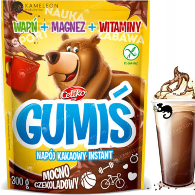 GUMIŚ KAKAO BEZGLUTENOWE ROZPUSZCZALNE INSTANT z WITAMINAMI 300g Celiko