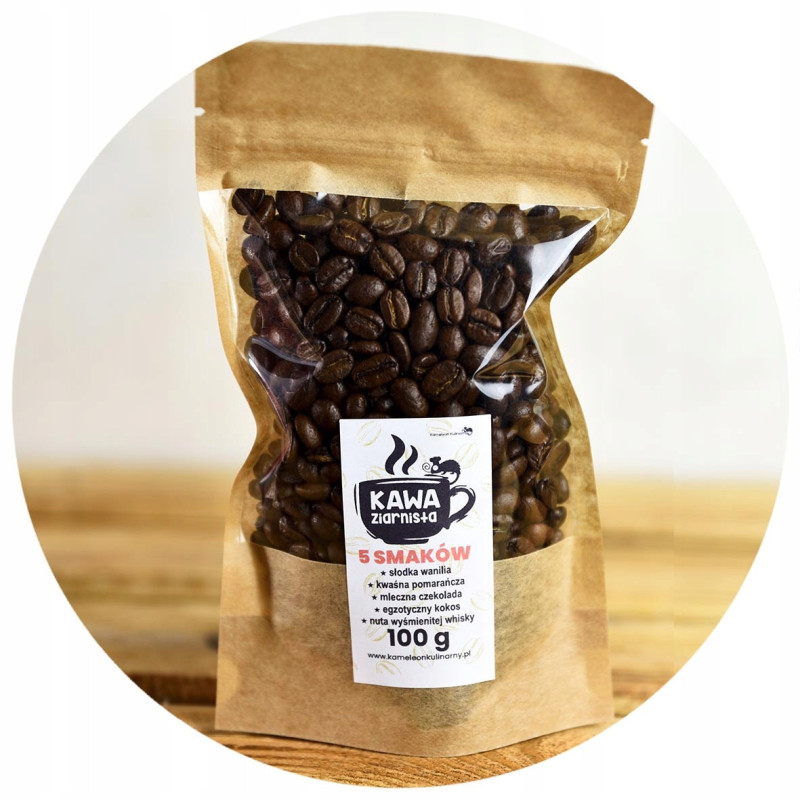 KAWA SMAKOWA ziarnista 5 SMAKÓW 100g przepyszna
