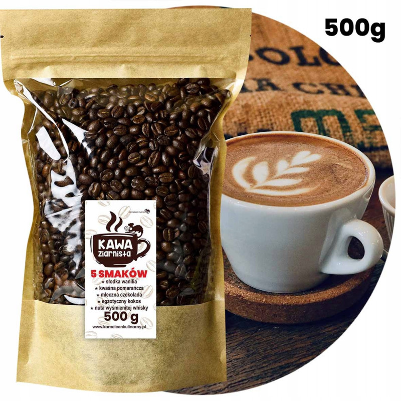 KAWA SMAKOWA ziarnista 5 SMAKÓW 500g przepyszna