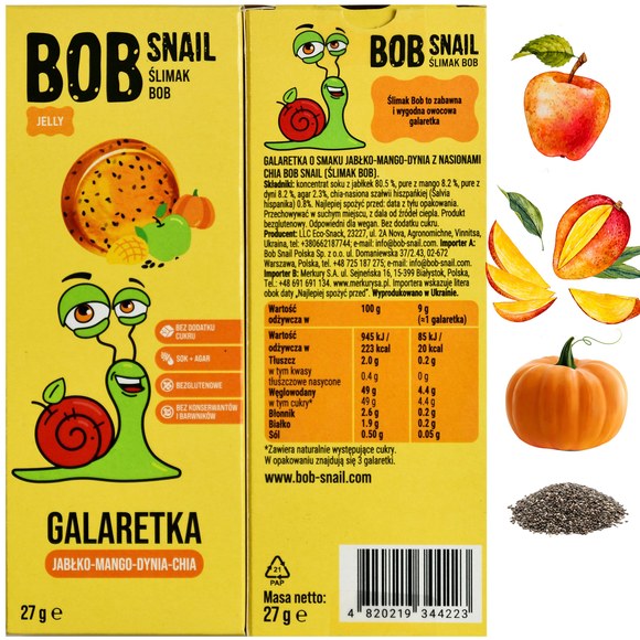 BOB SNAIL JELLY owocowa przekąska MIX SMAKÓW 8 szt ZESTAW