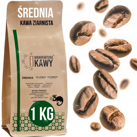 KAWA ZIARNISTA ŚREDNIA 70% ARABICA 30% ROBUSTA Manufakyura KAWY 1000g 1KG KAWA ZIARNISTA ŚREDNIA 70% ARABICA 30% ROBUSTA Manufakyura KAWY 1000g 1KG