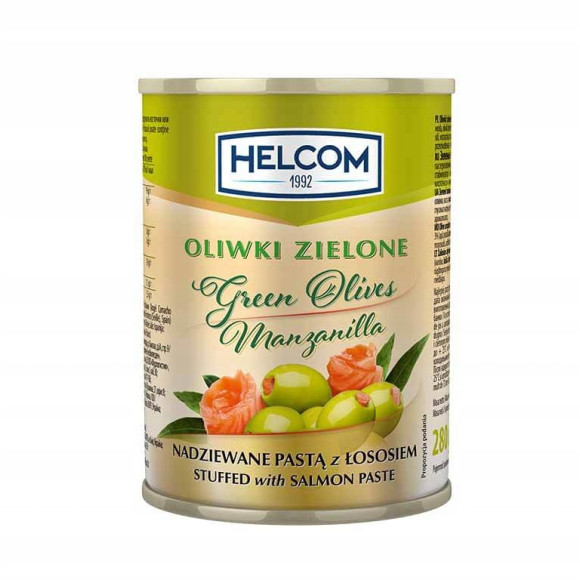 OLIWKI ZIELONE NADZIEWANE ŁOSOSIEM łosoś 300ml puszka HELCOM OLIWKI ZIELONE NADZIEWANE ŁOSOSIEM łosoś 300ml puszka HELCOM