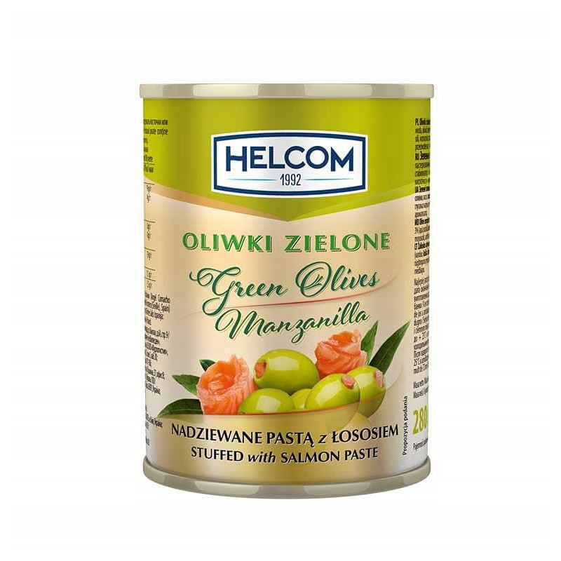 OLIWKI ZIELONE NADZIEWANE ŁOSOSIEM łosoś 300ml puszka HELCOM