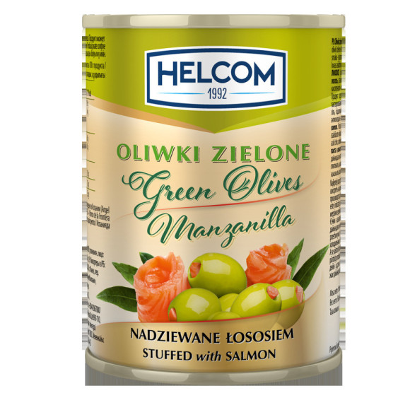 OLIWKI ZIELONE NADZIEWANE ŁOSOSIEM łosoś 300ml puszka HELCOM OLIWKI ZIELONE NADZIEWANE ŁOSOSIEM łosoś 300ml puszka HELCOM