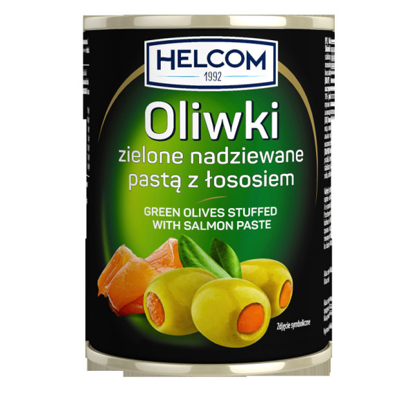 OLIWKI ZIELONE NADZIEWANE ŁOSOSIEM łosoś 300ml puszka HELCOM OLIWKI ZIELONE NADZIEWANE ŁOSOSIEM łosoś 300ml puszka HELCOM