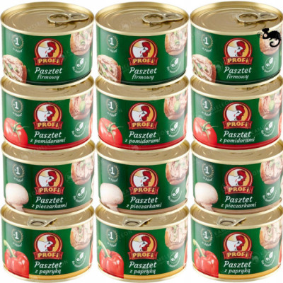 12x PASZTET WIEPRZOWO DROBIOWY mix 4 smaków W PUSZCE 160g x12 1,92KG PROFI
