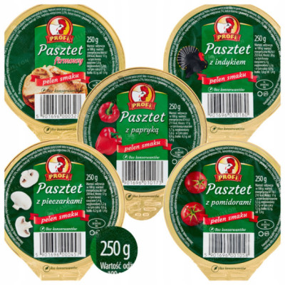 PASZTET DROBIOWO-WIEPRZOWY !! DUŻY !! MIX SMAKÓW 5szt x 250g 1,25KG Profi