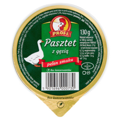 PASZTET DROBIOWO-WIEPRZOWY Z GĘSIĄ bez konserwantów 130g Profi Z KOGUCIKIEM