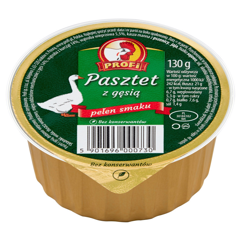 PASZTET DROBIOWO-WIEPRZOWY Z GĘSIĄ bez konserwantów 130g Profi Z KOGUCIKIEM