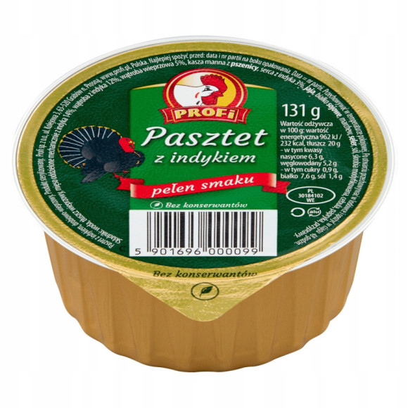 PASZTET DROBIOWO-WIEPRZOWY Z INDYKIEM bez konserwantów 131g Profi KOGUCIK PASZTET DROBIOWO-WIEPRZOWY Z INDYKIEM bez konserwantów 131g Profi KOGUCIK