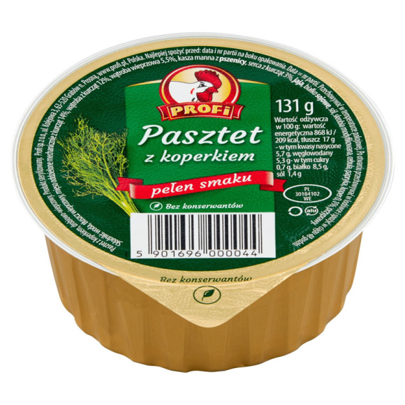PASZTET DROBIOWO-WIEPRZOWY Z KOPERKIEM bez konserwantów 131g Profi KOGUCIK