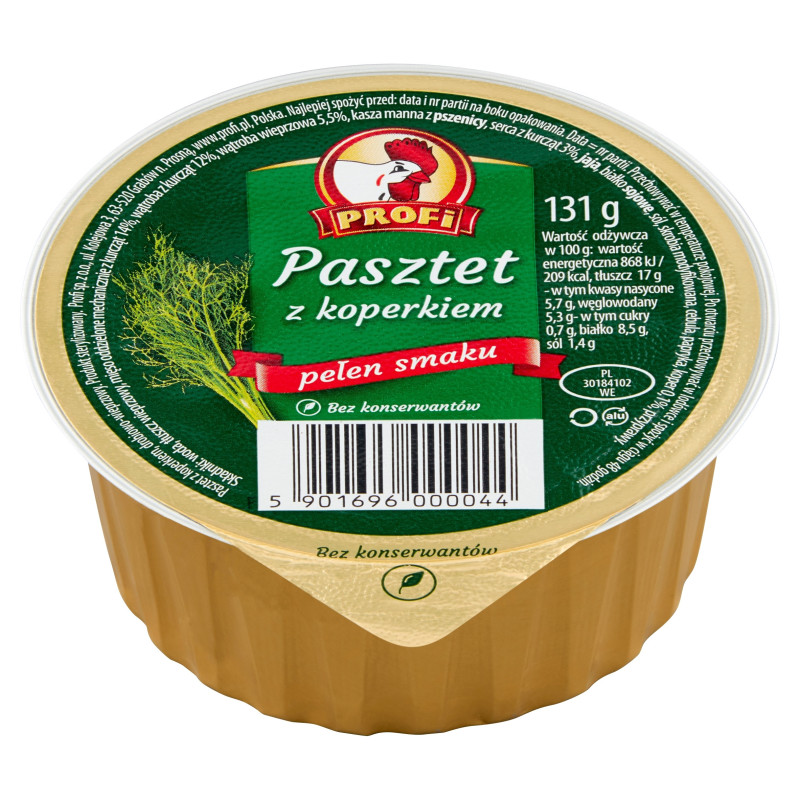 PASZTET DROBIOWO-WIEPRZOWY Z KOPERKIEM bez konserwantów 131g Profi KOGUCIK