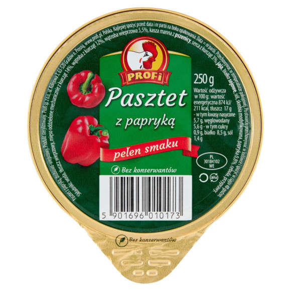 PASZTET DROBIOWO-WIEPRZOWY Z PAPRYKĄ bez konserwantów !DUŻY! 250g Profi