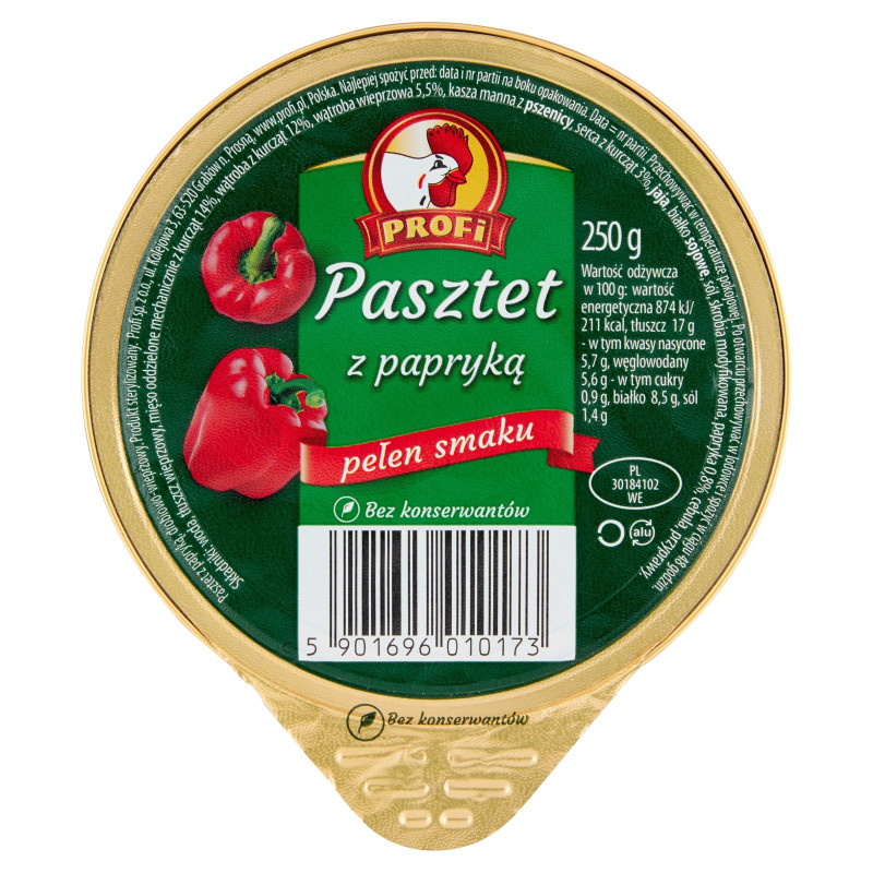 PASZTET DROBIOWO-WIEPRZOWY Z PAPRYKĄ bez konserwantów !DUŻY! 250g Profi