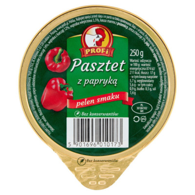 PASZTET DROBIOWO-WIEPRZOWY Z PAPRYKĄ bez konserwantów !DUŻY! 250g Profi